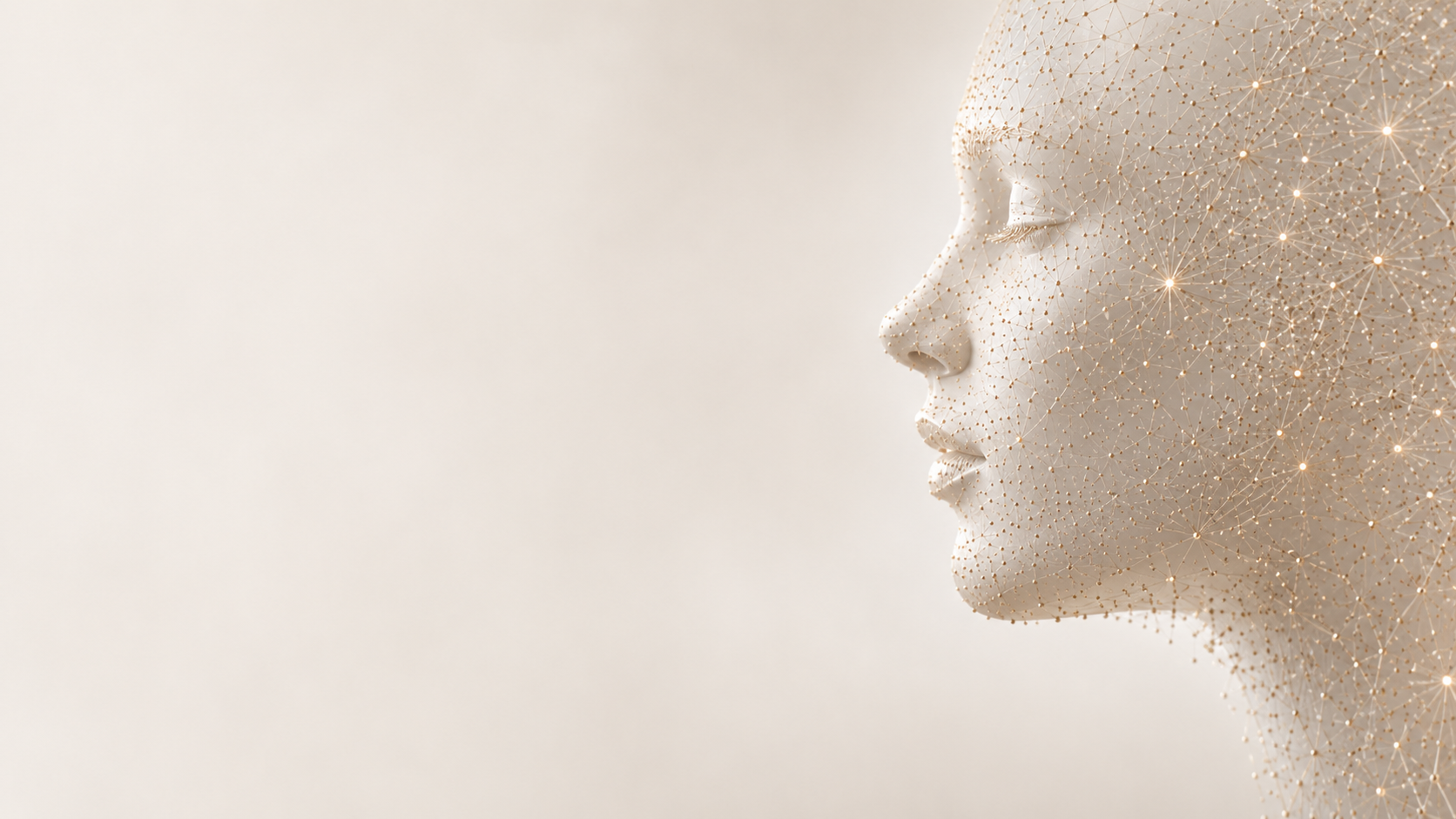 Human profile formed from luminous gold particles
